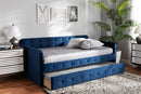 Avery Navy Blue Velvet Fabric Button Tufted Twin Size Daybed w/Trundle Baxton