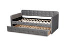 Avery Gray Velvet Fabric Button Tufted Twin Size Daybed w/Trundle Baxton