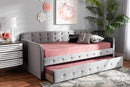 Avery Gray Velvet Fabric Button Tufted Twin Size Daybed w/Trundle Baxton
