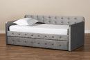 Avery Gray Velvet Fabric Button Tufted Twin Size Daybed w/Trundle Baxton