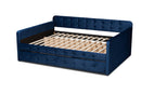 Avery Navy Blue Velvet Fabric Button Tufted Full Size Daybed w/Trundle Baxton