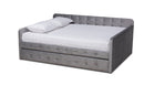 Avery Gray Velvet Fabric Button Tufted Full Size Daybed w/Trundle Baxton