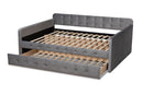 Avery Gray Velvet Fabric Button Tufted Full Size Daybed w/Trundle Baxton