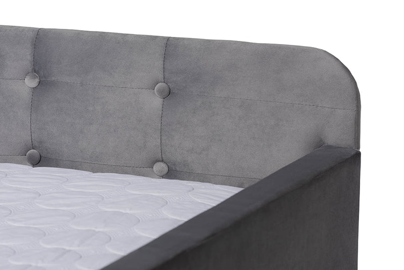 Avery Gray Velvet Fabric Button Tufted Queen Size Daybed w/Trundle Baxton