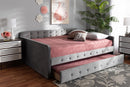 Avery Gray Velvet Fabric Button Tufted Full Size Daybed w/Trundle Baxton