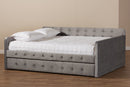 Avery Gray Velvet Fabric Button Tufted Queen Size Daybed w/Trundle Baxton
