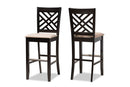 Haines Sand Fabric Espresso Brown 2Pc Bar Stool Set Baxton