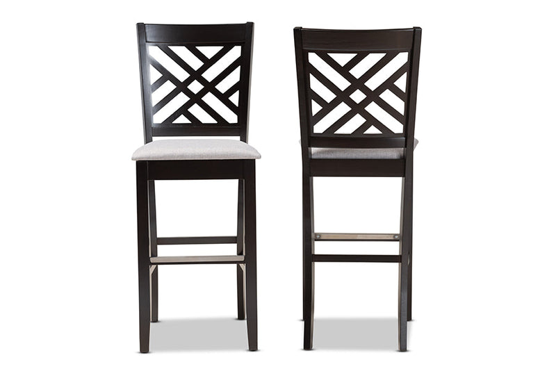 Haines Gray Fabric Espresso Brown 2Pc Bar Stool Set Baxton
