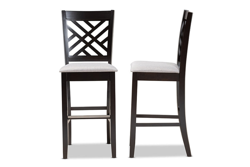 Haines Gray Fabric Espresso Brown 2Pc Bar Stool Set Baxton