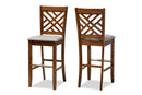 Haines Gray Fabric Walnut Brown 2Pc Bar Stool Set Baxton
