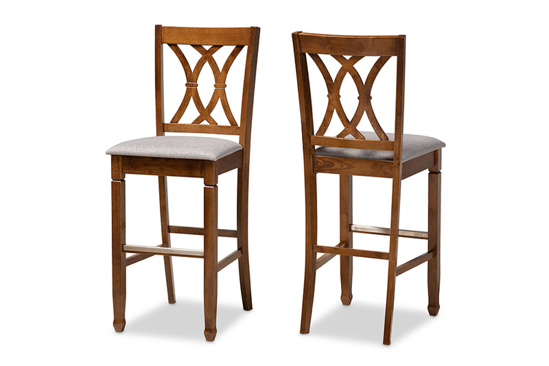 Itami Modern and Contemporary Gray Fabric Upholstered and Walnut Brown Finished Wood 2-Piece Bar Stool Set