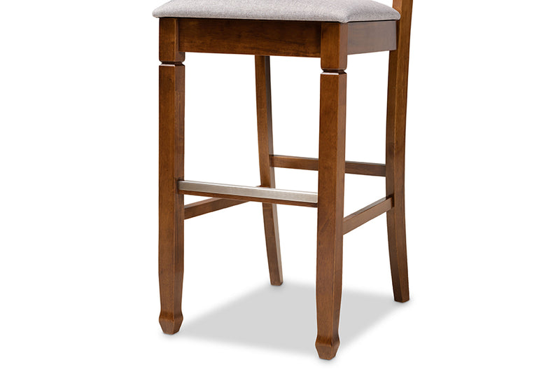 Itami Modern and Contemporary Gray Fabric Upholstered and Walnut Brown Finished Wood 2-Piece Bar Stool Set