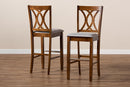 Itami Gray Fabric Walnut Brown 2Pc Bar Stool Set Baxton