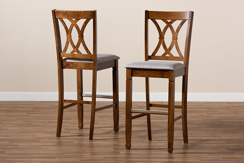 Itami Modern and Contemporary Gray Fabric Upholstered and Walnut Brown Finished Wood 2-Piece Bar Stool Set