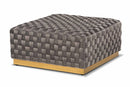 Jerica Gray Velvet Fabric Upholstered and Gold Finished Square Cocktail Ottoman Baxton