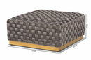 Jerica Gray Velvet Fabric Upholstered and Gold Finished Square Cocktail Ottoman Baxton