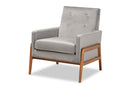 Maddock Gray Velvet Fabric Walnut Brown Lounge Chair Baxton
