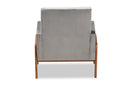 Maddock Gray Velvet Fabric Walnut Brown Lounge Chair Baxton
