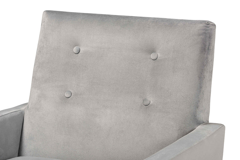 Maddock Gray Velvet Fabric Walnut Brown Lounge Chair Baxton