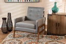 Maddock Gray Velvet Fabric Walnut Brown Lounge Chair Baxton