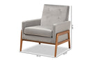 Maddock Gray Velvet Fabric Walnut Brown Lounge Chair Baxton