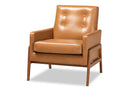 Maddock Tan Faux Leather Upholstered and Walnut Brown Lounge Chair Baxton