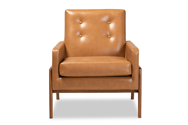 Maddock Tan Faux Leather Upholstered and Walnut Brown Lounge Chair Baxton