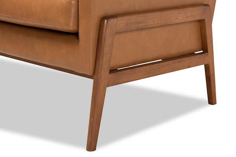 Maddock Tan Faux Leather Upholstered and Walnut Brown Lounge Chair Baxton