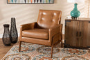 Maddock Tan Faux Leather Upholstered and Walnut Brown Lounge Chair Baxton