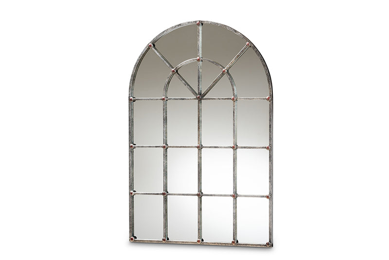 Enver Vintage Farmhouse Antique Silver Finished Arched Window Accent Wall Mirror