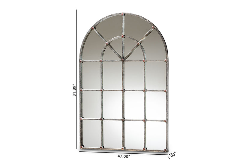 Enver Vintage Farmhouse Antique Silver Finished Arched Window Accent Wall Mirror