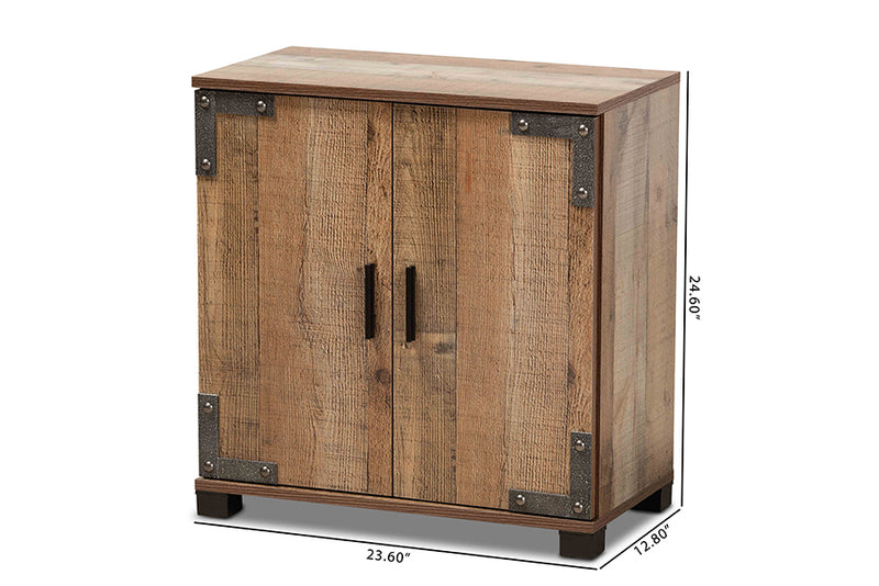 Tomasso Modern and Contemporary Farmhouse Rustic Finished Wood 2-Door Shoe Cabinet