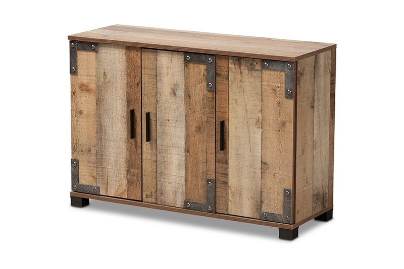 Tomasso Modern and Contemporary Farmhouse Rustic Finished Wood 3-Door Shoe Cabinet