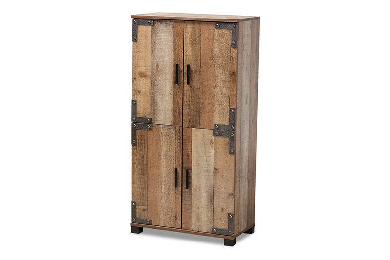 Tomasso Modern and Contemporary Farmhouse Rustic Finished Wood 4-Door Shoe Cabinet