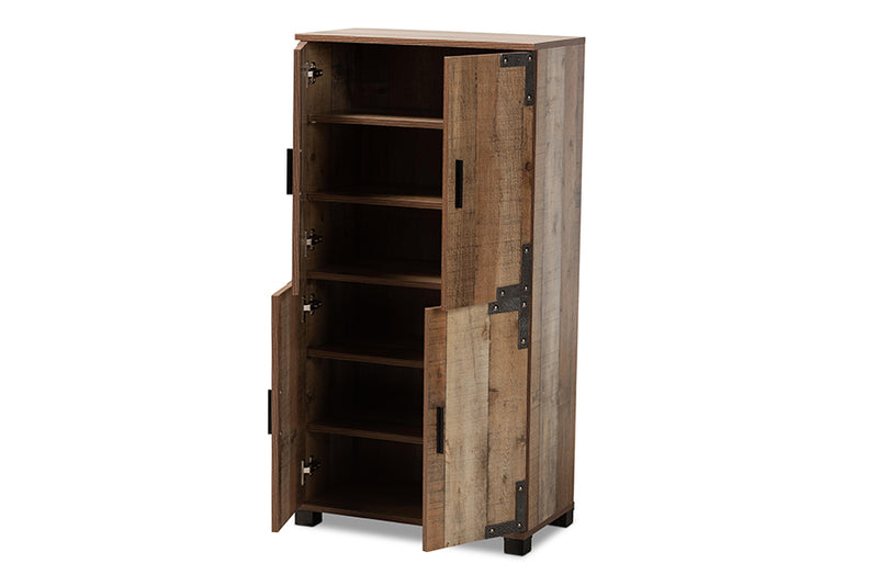 Tomasso Modern and Contemporary Farmhouse Rustic Finished Wood 4-Door Shoe Cabinet