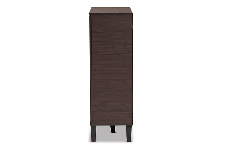 Emmali Mid-Century Modern Two-Tone Dark Brown and Gray Finished Wood 1-Door Shoe Cabinet