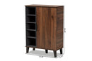 Emmali Two-Tone Walnut Brown and Gray 1-Door Shoe Cabinet Baxton