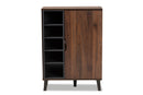 Emmali Two-Tone Walnut Brown and Gray 1-Door Shoe Cabinet Baxton