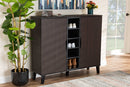 Emmali Two-Tone Dark Brown and Gray 2-Door Shoe Cabinet Baxton