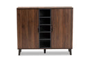 Emmali Two-Tone Walnut Brown and Gray 2-Door Shoe Cabinet Baxton