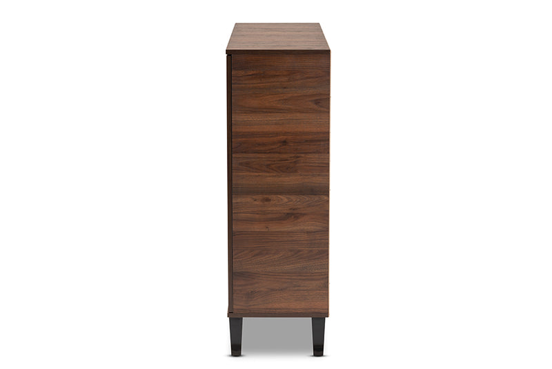 Emmali Mid-Century Modern Two-Tone Walnut Brown and Gray Finished Wood 2-Door Shoe Cabinet