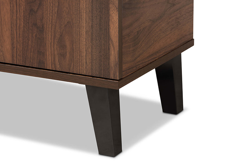 Emmali Mid-Century Modern Two-Tone Walnut Brown and Gray Finished Wood 2-Door Shoe Cabinet