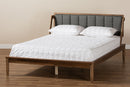 Verina Dark Gray Fabric Upholstered and Walnut Finished Queen Size Platform Bed Baxton