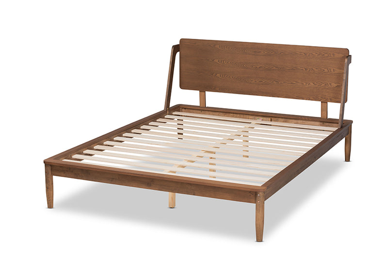 Lavada Mid-Century Modern Ash Walnut Brown Finished Wood Full Size Platform Bed