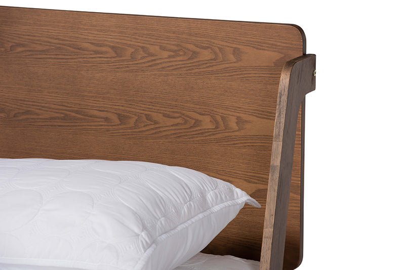 Lavada Mid-Century Modern Ash Walnut Brown Finished Wood Full Size Platform Bed