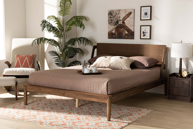 Lavada Mid-Century Modern Ash Walnut Brown Finished Wood Full Size Platform Bed