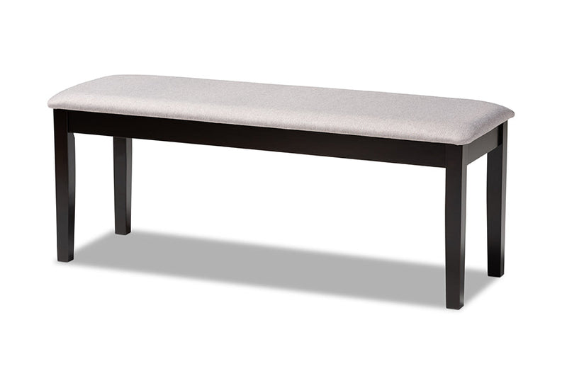 Flannery Gray Fabric Upholstered and Dark Brown Dining Bench Baxton