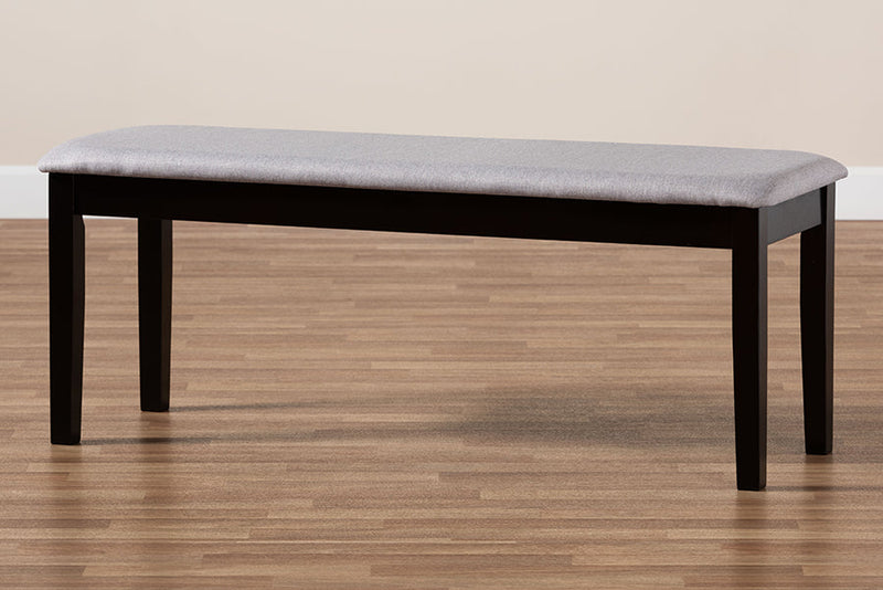 Flannery Gray Fabric Upholstered and Dark Brown Dining Bench Baxton