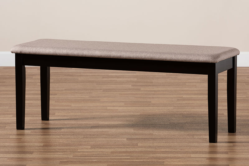 Flannery Modern and Contemporary Sand Fabric Upholstered and Dark Brown Finished Wood Dining Bench