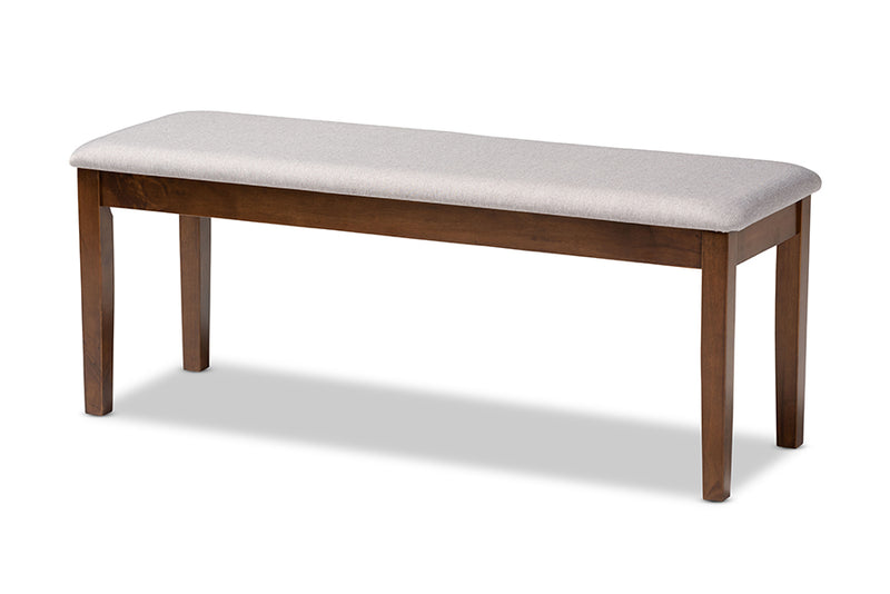 Flannery Modern and Contemporary Gray Fabric Upholstered and Walnut Brown Finished Wood Dining Bench